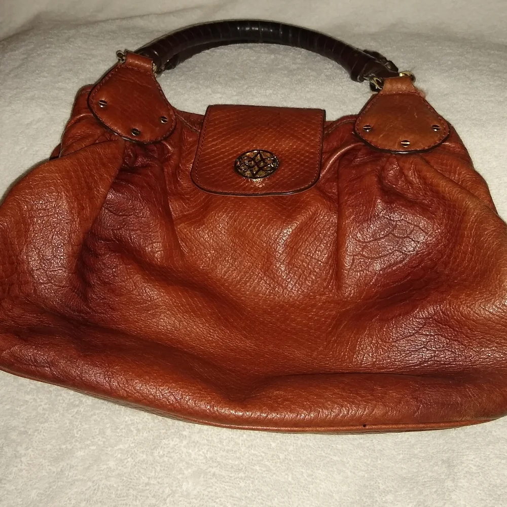 Antonio Melani brown croc embossed hobo leather bag.